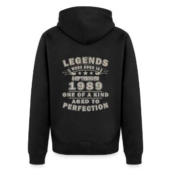 1989 September Geburtstag Geboren September 1989 - Unisex Premium Bio Zip Hoodie - Schwarz - Hinten - Nico (187cm)