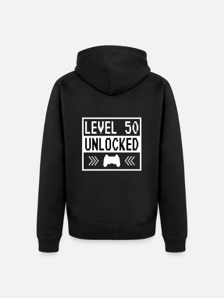 Niveau 50 Débloqué Gamer Gamer 50 ans - Veste à capuche bio Premium Unisexe - noir