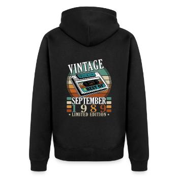 Anniversaire Septembre 1989 – Né en Septembre - Veste à capuche bio Premium Unisexe - noir - Dos - Nico (187cm)