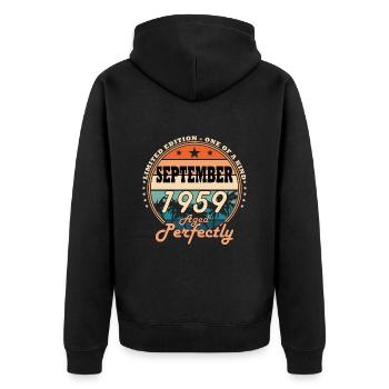 Des légendes sont nées en septembre 1959 Millésime 1959 - Veste à capuche bio Premium Unisexe - noir - Dos - Nico (187cm)