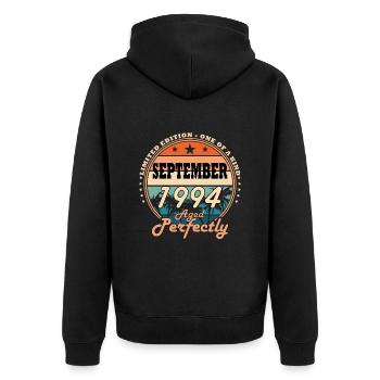 30. Geburtstag Original September 1994 Jahrgang 94 - Unisex Premium Bio Zip Hoodie - Schwarz - Hinten - Nico (187cm)
