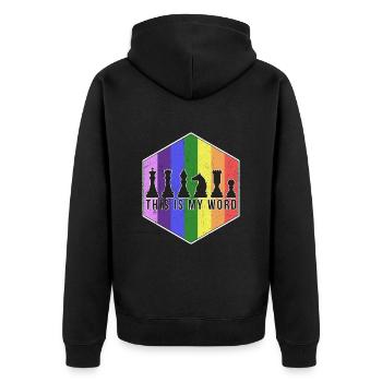 Schach Schachspieler LGBTQ Pride Regenbogen - Unisex Premium Bio Zip Hoodie - Schwarz - Hinten - Nico (187cm)