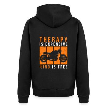Motorcycle Therapy - Therapy is too expensive - Unisex Premium Organic Zip Hoodie - black - Back - Nico (187cm)