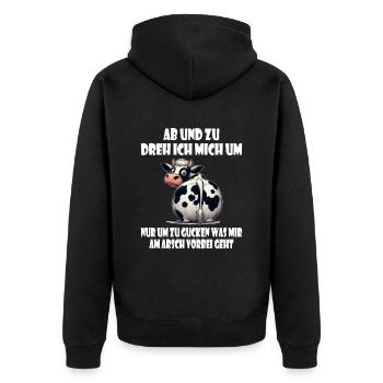 Kuh umdrehen - gucken was mir am Arsch vorbei geht - Unisex Premium Bio Zip Hoodie - Schwarz - Hinten - Nico (187cm)