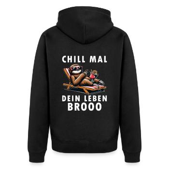 Faultier Chill Mal chilliges Faultier - Unisex Premium Bio Zip Hoodie - Schwarz - Hinten - Nico (187cm)
