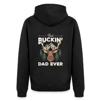 Huntsman's Salvation, Deer's Head, Hunting, Hunter - Unisex Premium Organic Zip Hoodie - black - Back - Nico (187cm)