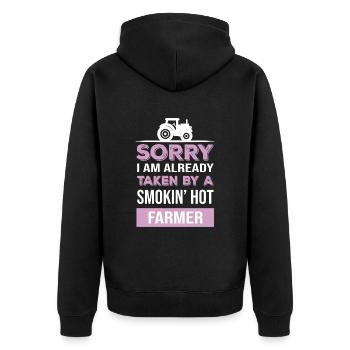Glücklich vergeben an einen Landwirt - Unisex Premium Bio Zip Hoodie - Schwarz - Hinten - Nico (187cm)