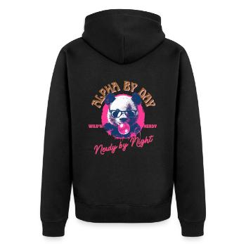 Panda mit Brille und pinkem Kaugummi - Unisex Premium Bio Zip Hoodie - Schwarz - Hinten - Nico (187cm)