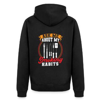 Grillmeister Geschenk Männer Spruch Smoker smoke - Unisex Premium Bio Zip Hoodie - Schwarz - Hinten - Nico (187cm)