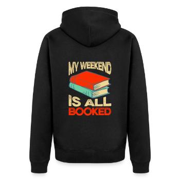 Buch Leser Buchliebhaber Bücher Lesen Geschenk - Unisex Premium Bio Zip Hoodie - Schwarz - Hinten - Nico (187cm)