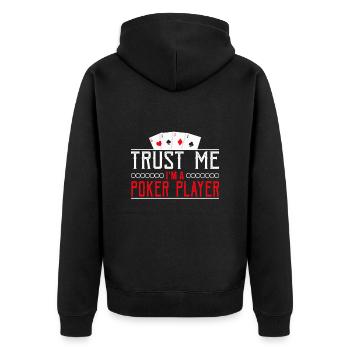 Poker Karten Pokern Casino Spruch - Unisex Premium Bio Zip Hoodie - Schwarz - Hinten - Nico (187cm)
