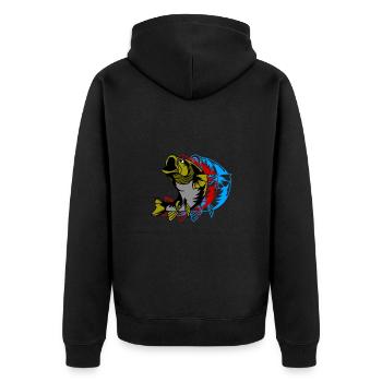 Fisch des Lebens! - Angeltshirt Zanderangriff - Unisex Premium Bio Zip Hoodie - Schwarz - Hinten - Nico (187cm)