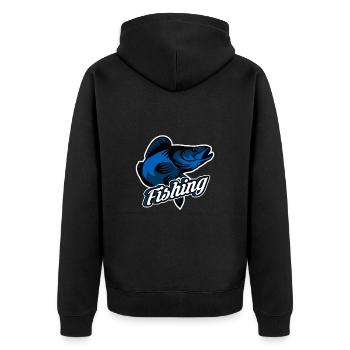 Zander Angeln - Unisex Premium Bio Zip Hoodie - Schwarz - Hinten - Nico (187cm)