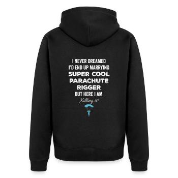 Lustiger Fallschirmspringer Spruch Skydiving - Unisex Premium Bio Zip Hoodie - Schwarz - Hinten - Nico (187cm)