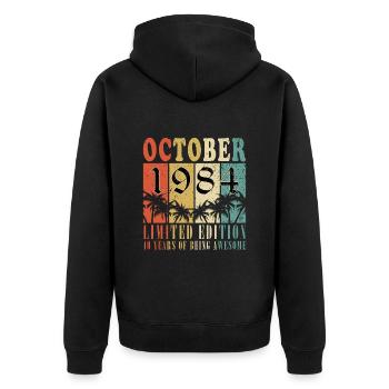 1984 Rétro 1984 Octobre Anniversaire Octobre 1984 - Veste à capuche bio Premium Unisexe - noir - Dos - Nico (187cm)