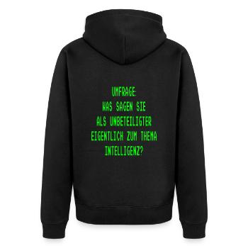 unbeteiligter Intelligenz Spruch - Unisex Premium Bio Zip Hoodie - Schwarz - Hinten - Nico (187cm)
