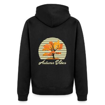 Herbst Anfang ,Laub Blätter, Herbst - Unisex Premium Bio Zip Hoodie - Schwarz - Hinten - Nico (187cm)