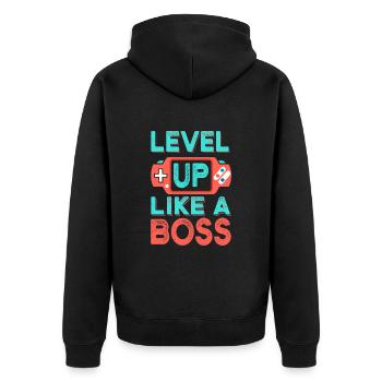 Level Up - Unisex Premium Bio Zip Hoodie - Schwarz - Hinten - Nico (187cm)