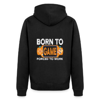 Gamer Game Gamerin Zocker Zocken Gamen Arbeit - Unisex Premium Bio Zip Hoodie - Schwarz - Hinten - Nico (187cm)