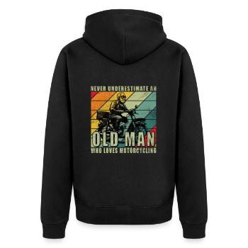 Never Understimate An Old Man Motorcycle - Unisex Premium Organic Zip Hoodie - black - Back - Nico (187cm)