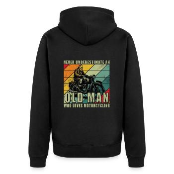 Never Understimate An Old Man Motorcycle - Unisex Premium Organic Zip Hoodie - black - Back - Nico (187cm)