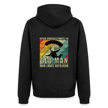 Never underestimate an old man who loves skydiving - Unisex Premium Bio Zip Hoodie - Schwarz - Hinten - Nico (187cm)