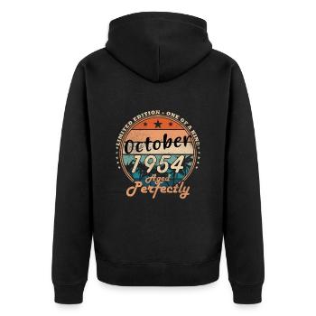 Vintage October 1954 70th Anniversary Gift - Unisex Premium Organic Zip Hoodie - black - Back - Nico (187cm)