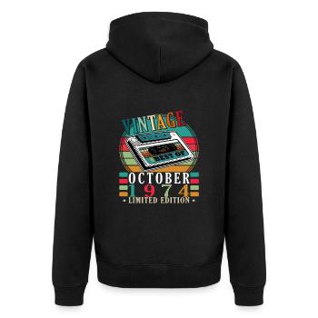 Vintage October 1974 - October 1974 Retro - Unisex Premium Organic Zip Hoodie - black - Back - Nico (187cm)