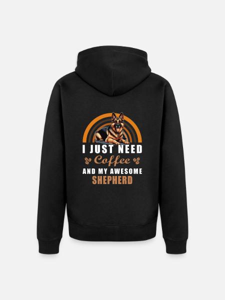 German Shepherd Coffee - Unisex Premium Organic Zip Hoodie - black