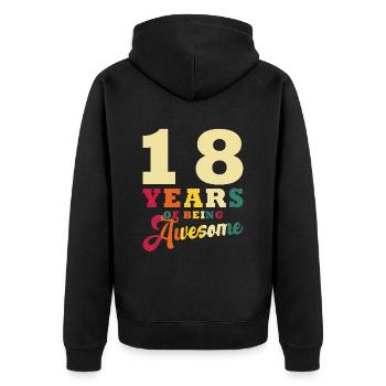 Awesome for 18 years - Unisex Premium Organic Zip Hoodie - black - Back - Nico (187cm)
