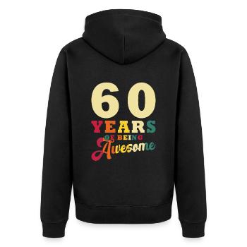 Vintage, 60 Jahre awesome, 60. Geburtstag - Unisex Premium Bio Zip Hoodie - Schwarz - Hinten - Nico (187cm)