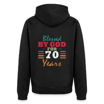 70 ans à dire félicitations, anniversaire - Veste à capuche bio Premium Unisexe - noir - Dos - Nico (187cm)