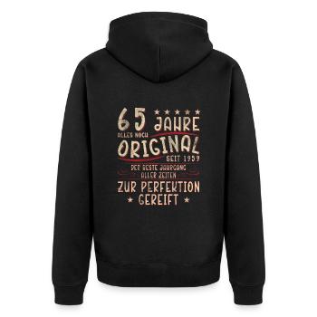 65e anniversaire 65 ans Rétro 65 ans - Veste à capuche bio Premium Unisexe - noir - Dos - Nico (187cm)