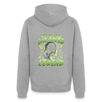 Gamer du 11e anniversaire - Veste à capuche bio Premium Unisexe - gris chiné - Dos - Nico (187cm)