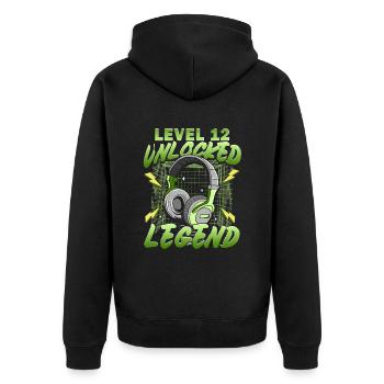 Birthday Gamer Level 12 Unlocked 12 Birthday - Unisex Premium Organic Zip Hoodie - black - Back - Nico (187cm)