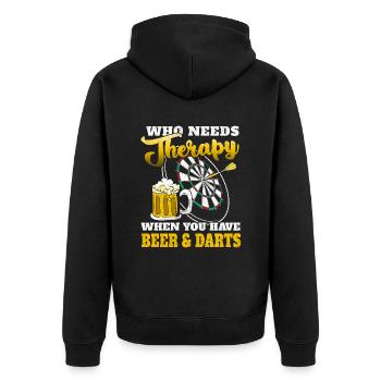 Ich Brauche Keine Therapie Ich Brauche Nur Darten - Unisex Premium Bio Zip Hoodie - Schwarz - Hinten - Nico (187cm)