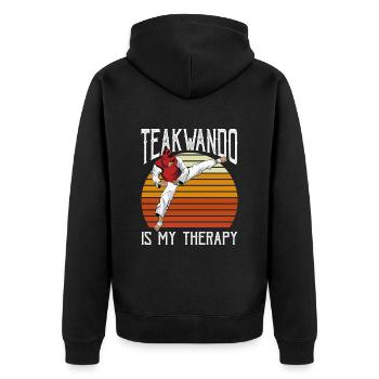 Therapie Taekwondo - Unisex Premium Bio Zip Hoodie - Schwarz - Hinten - Nico (187cm)