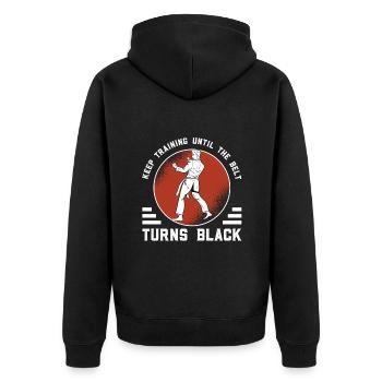Karate Black Belt - Unisex Premium Organic Zip Hoodie - black - Back - Nico (187cm)