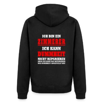 Zimmermann Sprüche Zimmern Zimmerer - Unisex Premium Bio Zip Hoodie - Schwarz - Hinten - Nico (187cm)