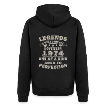 Geburtstag November 1974 Geschenk November 1974 - Unisex Premium Bio Zip Hoodie - Schwarz - Hinten - Nico (187cm)