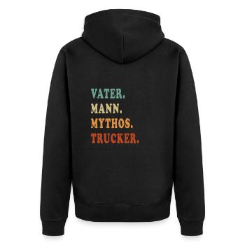 EHEMANN VATER TRUCKER LEGENDE - Unisex Premium Bio Zip Hoodie - Schwarz - Hinten - Nico (187cm)