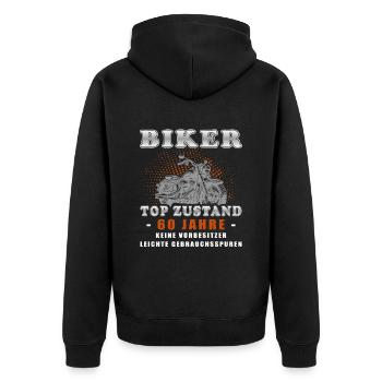60 Geburtstag Mann Biker 60 Jahre Motorrad - Unisex Premium Bio Zip Hoodie - Schwarz - Hinten - Nico (187cm)