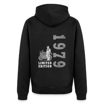 1979 Jahrgang Geburtstag Biker Motorrad Geschenk - Unisex Premium Bio Zip Hoodie - Schwarz - Hinten - Nico (187cm)