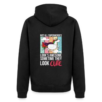Lustiges Einhorn als Held für einen Superheld - Unisex Premium Bio Zip Hoodie - Schwarz - Hinten - Nico (187cm)