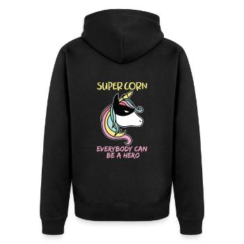 Superheld Supercorn Einhörner Held Spruch - Unisex Premium Bio Zip Hoodie - Schwarz - Hinten - Nico (187cm)