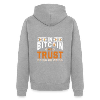 Conception du bitcoin - Veste à capuche bio Premium Unisexe - gris chiné - Dos - Nico (187cm)