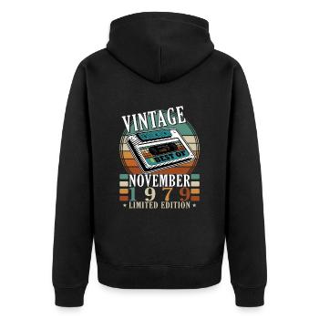 November 1979 Original 45th Anniversary Gift - Unisex Premium Organic Zip Hoodie - black - Back - Nico (187cm)