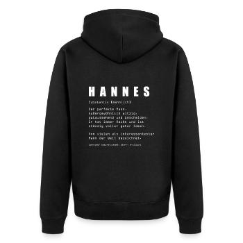 Hannes Spruch Lustig Vorname Name - Unisex Premium Bio Zip Hoodie - Schwarz - Hinten - Nico (187cm)