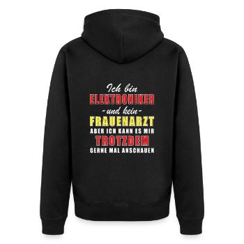 Elektrotechniker und kein Frauenarzt Elektriker - Unisex Premium Bio Zip Hoodie - Schwarz - Hinten - Nico (187cm)