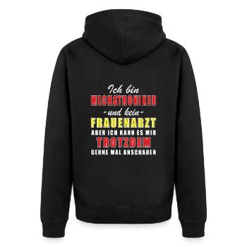 Mechatroniker und kein Frauenarzt Mechaniker - Unisex Premium Bio Zip Hoodie - Schwarz - Hinten - Nico (187cm)